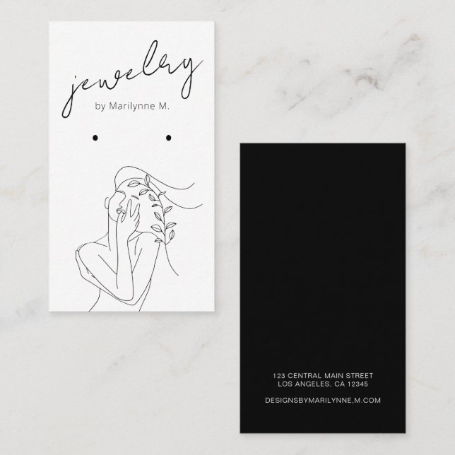 Moderne Schwarz-weiße Earring Display Card Visitenkarte (Vorne/Hinten)