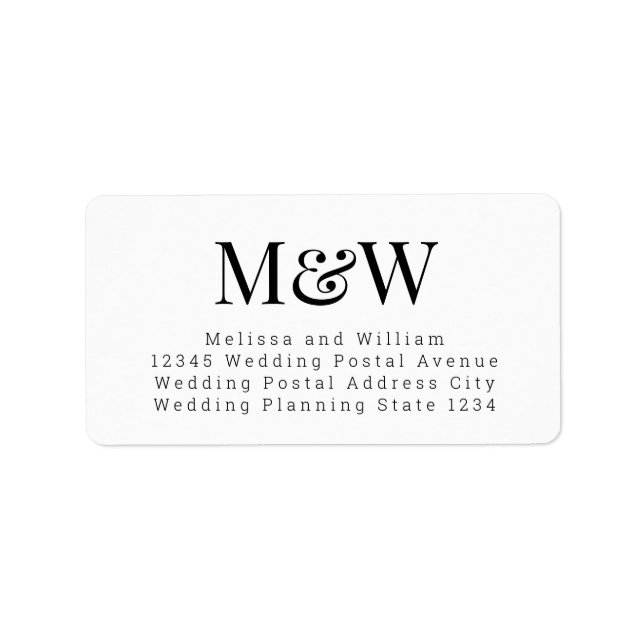 Moderne, Schwarz-weiße, elegante Monogram-Adresse Adressaufkleber (Vorne)