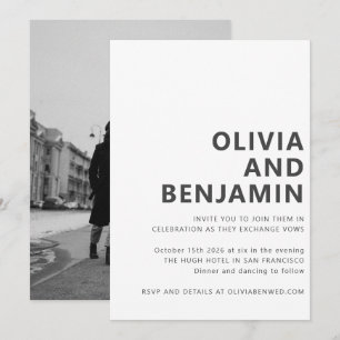 Moderne Schwarz-weiße, fette Typografie Foto Weddi Einladung