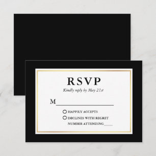 Moderne Schwarz-weiße Goldrahmen RSVP Karte