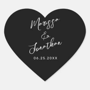 Moderne Schwarz-weiße handgeschriebene Hochzeit Herz-Aufkleber