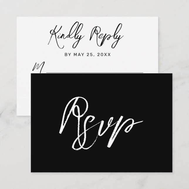 Moderne Schwarz-weiße handgeschriebene Hochzeit RSVP Karte (Vorne/Hinten)