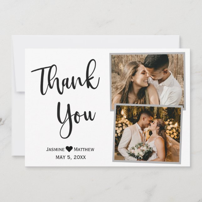 Moderne Schwarz-weiße Hochzeit Danke Collage Card (Vorderseite)