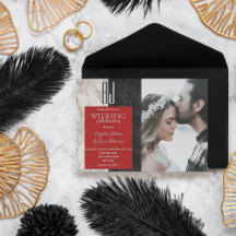 Moderne Schwarz-weiße Hochzeit des Roten Fotos