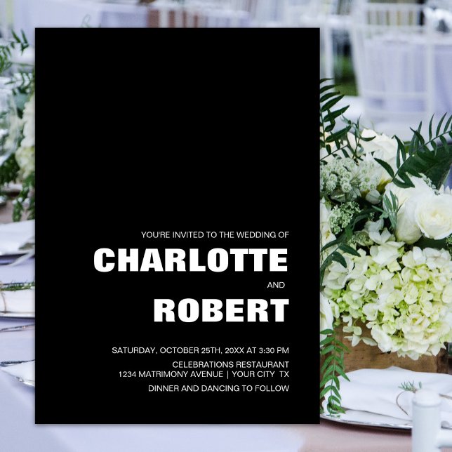 Moderne Schwarz-weiße Hochzeit Einladung (Von Creator hochgeladen)