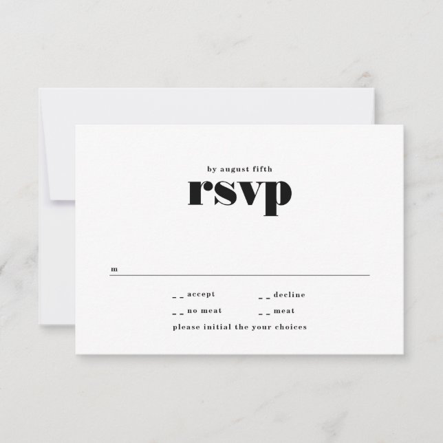 Moderne Schwarz-weiße Hochzeit RSVP Karte (Vorderseite)