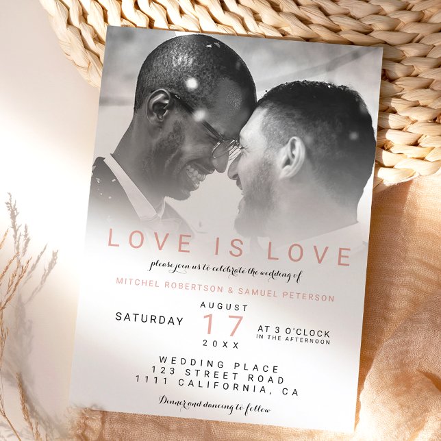 Moderne Schwarz-weiße Homosexuelle Foto Hochzeit Einladung (Von Creator hochgeladen)