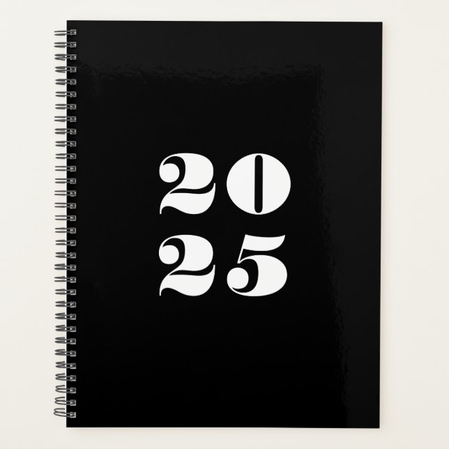 Moderne, Schwarz-weiße Jahrgangsstylische Typograf Planer (Vorderseite)