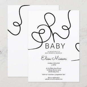 Moderne Schwarz-weiße Kalligraphie Oh Babydusche Einladung