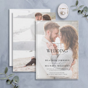 Moderne Schwarz-weiße Kalligraphie Vellum 3 Foto Einladung