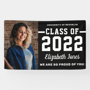 Moderne Schwarz-weiße Klasse 2022 Foto Abschluss Banner