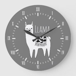 Moderne schwarz-weiße Lama Sketch römische Zahlen Große Wanduhr
