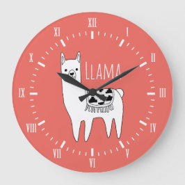 Moderne schwarz-weiße Lama Sketch römische Zahlen Große Wanduhr