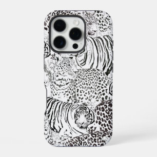 Moderne Schwarz-weiße Leopard Tiger Tiere iPhone 16 Pro Hülle