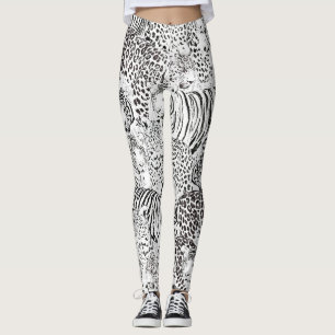 Moderne Schwarz-weiße Leopard Tiger Tiere Leggings