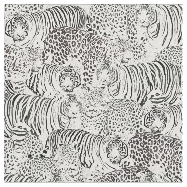 Moderne Schwarz-weiße Leopard Tiger Tiere Stoff (Nahaufnahme)