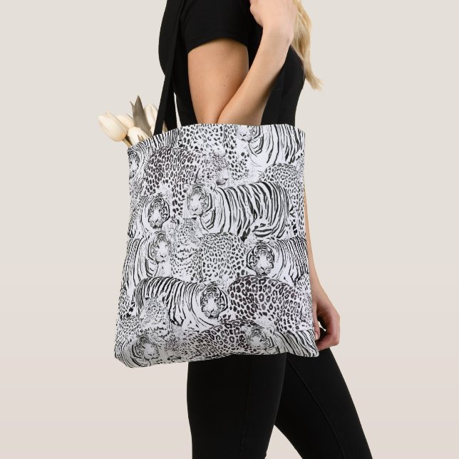 Moderne Schwarz-weiße Leopard Tiger Tiere Tasche (Von Nahem)