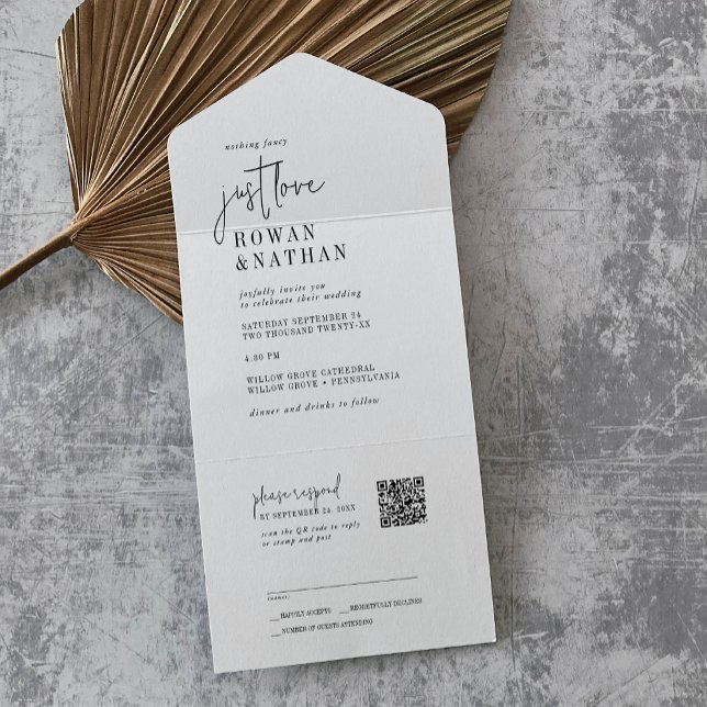 Moderne Schwarz-weiße Liebe QR Code Hochzeit All In One Einladung (Von Creator hochgeladen)