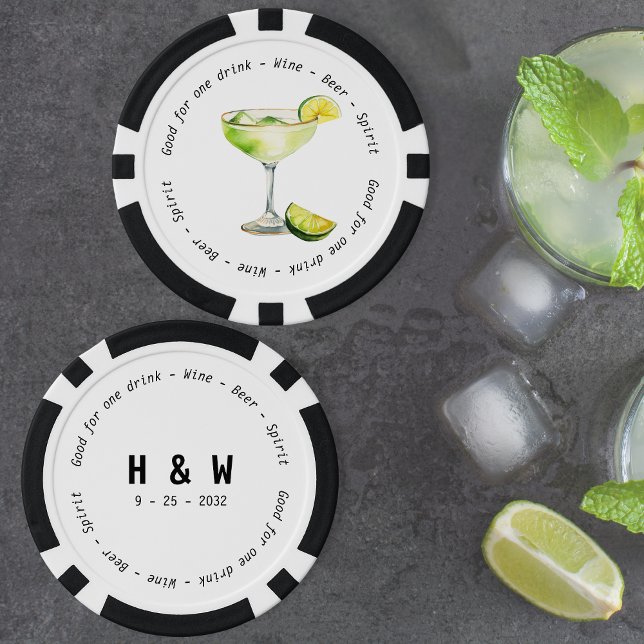 Moderne Schwarz-weiße Margarita Drink Voucher Hoch Pokerchips (Modern Black White Margarita Drink Voucher Wedding Poker Chips)