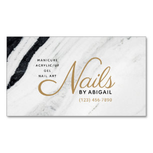 Moderne schwarz-weiße Marmor-Gold-Nägel nach "Na Magnetische Visitenkarte