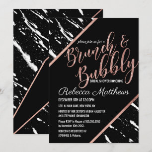 Moderne Schwarz-weiße Marmor Rose Gold Brunch Bubb Einladung