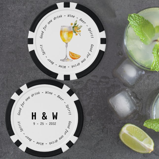 Moderne Schwarz-weiße Mimosa Drink Voucher Hochzei Pokerchips (Modern Black White Mimosa Drink Voucher Wedding Poker Chips)