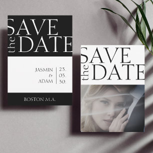 Moderne Schwarz-weiße Minimal-Foto-Hochzeit Save The Date