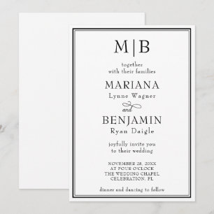 Moderne Schwarz-weiße Minimalistische Hochzeitsein Einladung