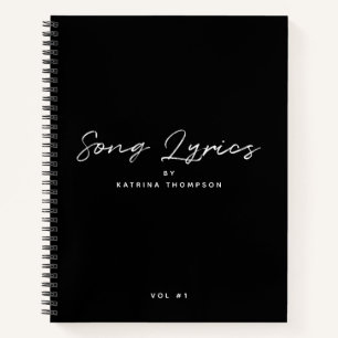Moderne Schwarz-weiße Minimalistische Script-Song- Notizbuch