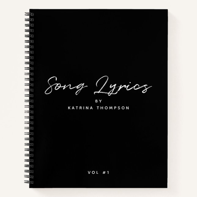 Moderne Schwarz-weiße Minimalistische Script-Song- Notizbuch (Vorderseite)