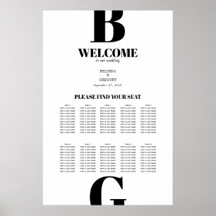 Moderne Schwarz-weiße Mongram Hochzeitstabelle Poster