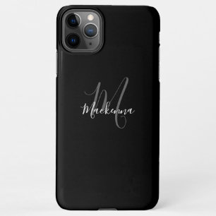 Moderne Schwarz-weiße Monogram Girly Script Name  iPhone 11Pro Max Hülle
