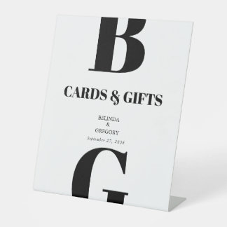 Moderne Schwarz-weiße Monogram Hochzeitkarten & Ge Sockelschild