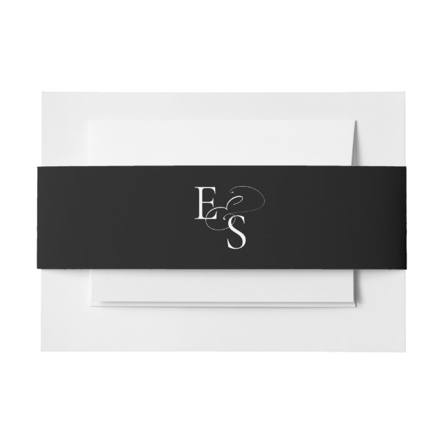 Moderne Schwarz-weiße Monogramm-Hochzeitsband Einladungsbanderole (Vorderseite Beispiel)