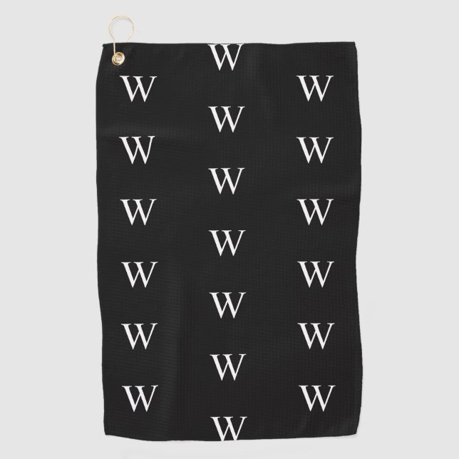 Moderne schwarz-weiße Monogramm-Initiale Golfhandtuch (Vorderseite)