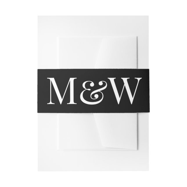 Moderne Schwarz-weiße Monogramm-Initialen Einladungsbanderole (Vorderseite Beispiel)