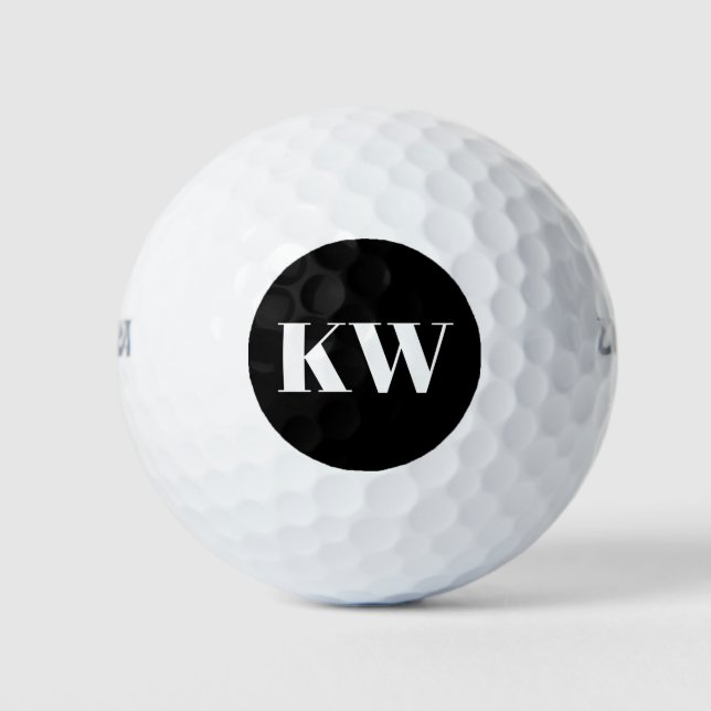 Moderne Schwarz-weiße Monogramm-Initialen Personal Golfball (Vorderseite)