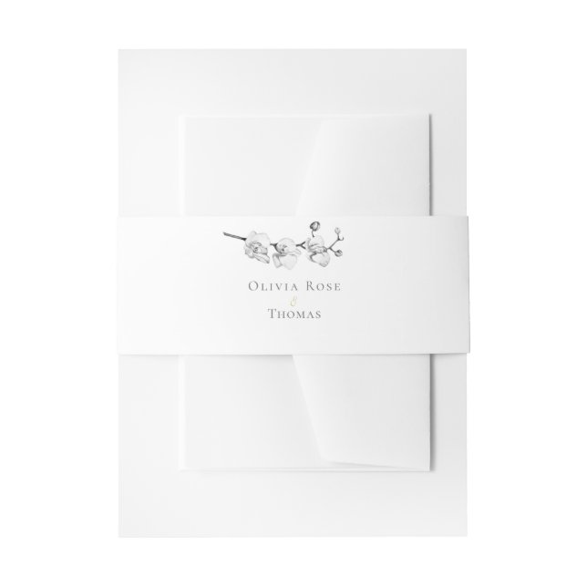 Moderne, Schwarz-weiße Orchideen Hochzeitsumgebung Einladungsbanderole (Vorderseite Beispiel)