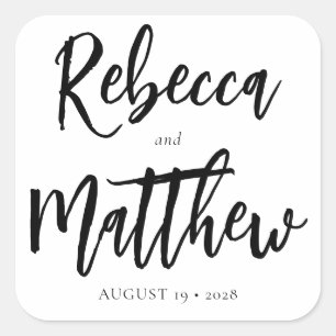 Moderne Schwarz-weiße Pinselschrift Großer Name Ho Quadratischer Aufkleber