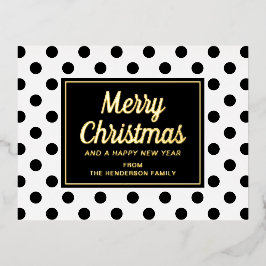 Moderne Schwarz-weiße Polka Dots Frohe Weihnachtsg Folien Feiertagspostkarte