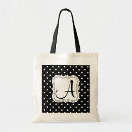Moderne Schwarz-weiße Polka-Punkte mit Monogramm Tragetasche