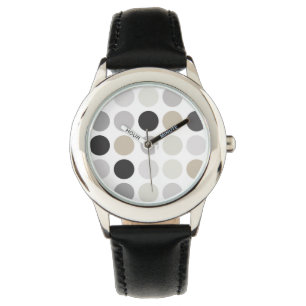 Moderne Schwarz-weiße Polka-Punkte-Mustermonogramm Armbanduhr