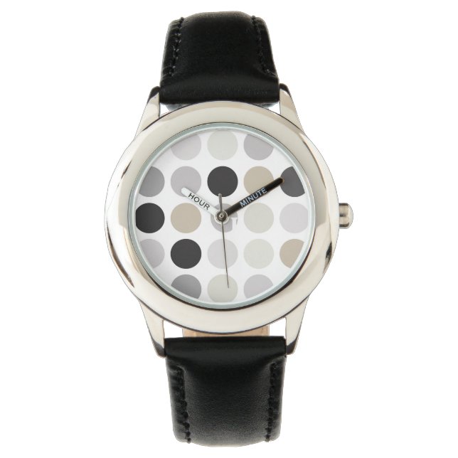 Moderne Schwarz-weiße Polka-Punkte-Mustermonogramm Armbanduhr (Vorderseite)