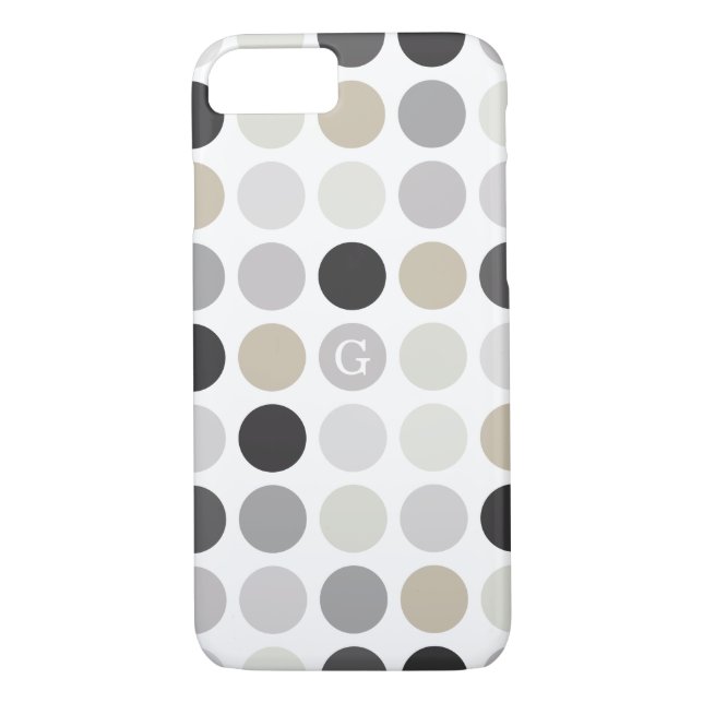 Moderne Schwarz-weiße Polka-Punkte-Mustermonogramm Case-Mate iPhone Hülle (Rückseite)