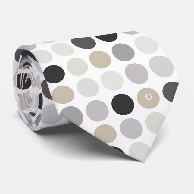 Moderne Schwarz-weiße Polka-Punkte-Mustermonogramm Krawatte (Gerollt)