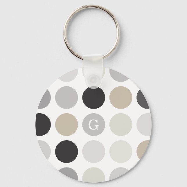 Moderne Schwarz-weiße Polka-Punkte-Mustermonogramm Schlüsselanhänger (Vorderseite)