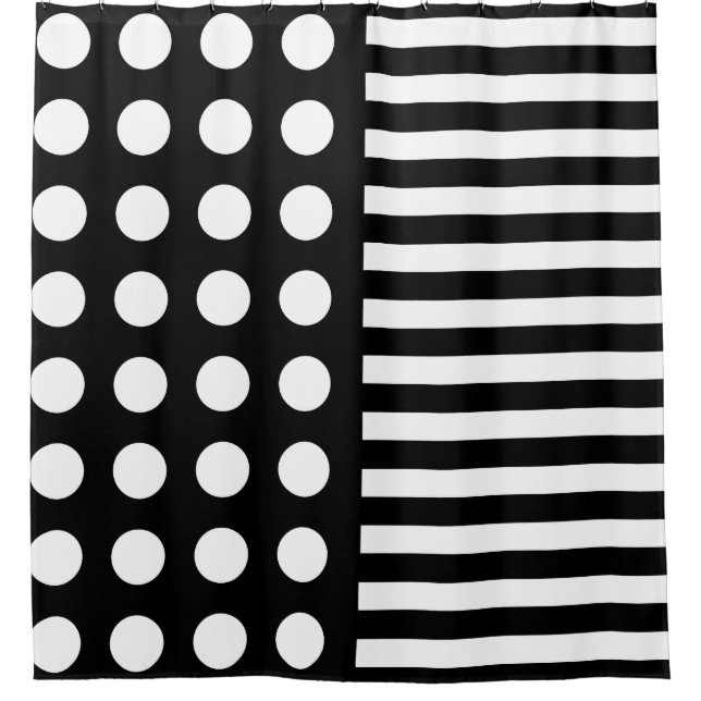 Moderne schwarz-weiße Polka-Streifen Duschvorhang (Vorderseite)