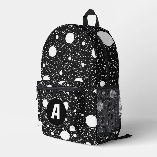 Moderne Schwarz-weiße Punkte - Anfangsbuchstaben Bedruckter Rucksack (Rückseitige Ecke Rechts)