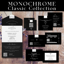 Moderne Schwarz-weiße QR-Codierung Hochzeit All In One Einladung