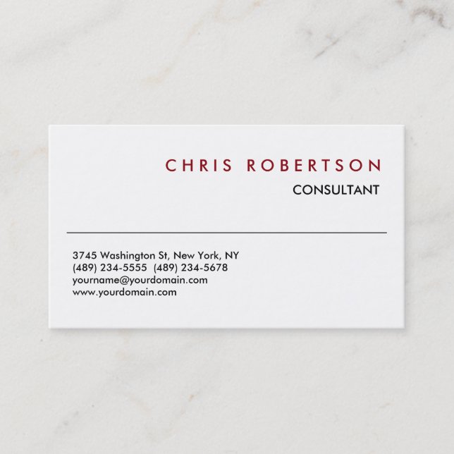Moderne Schwarz-weiße Red Consultant Business Card Visitenkarte (Vorderseite)